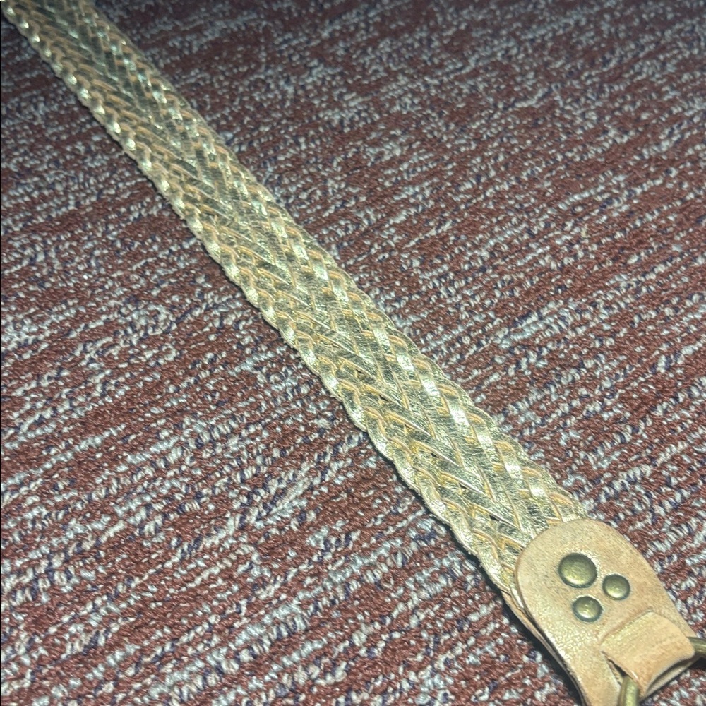 Mixit Tan Leather Belt with Gold Buckle gold metallic braided leather western - Picture 8 of 14